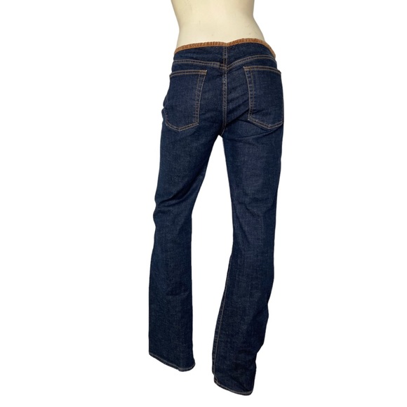 ARDEN B Vintage 90s Dark Denim Wash Brown Suede Trim Hip Hugger Low Rise Jeans - Picture 2 of 13